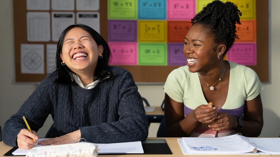 be true to your school - mystic film festival - narrative short - featured image - two laughing students