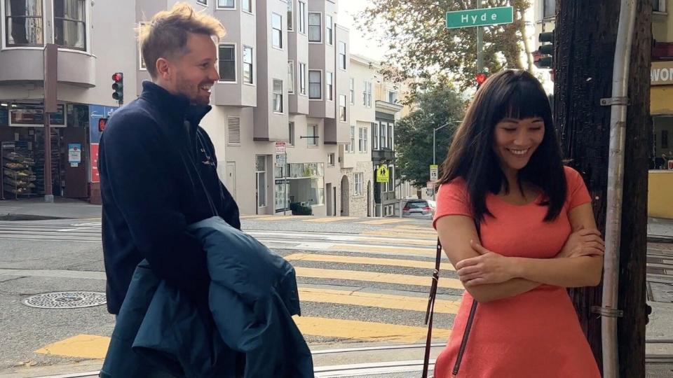eat surf love - mystic film festival - narrative short - featured image - two people on street laughing