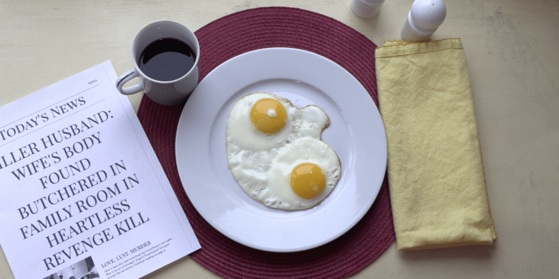egg and coffee and newspaper