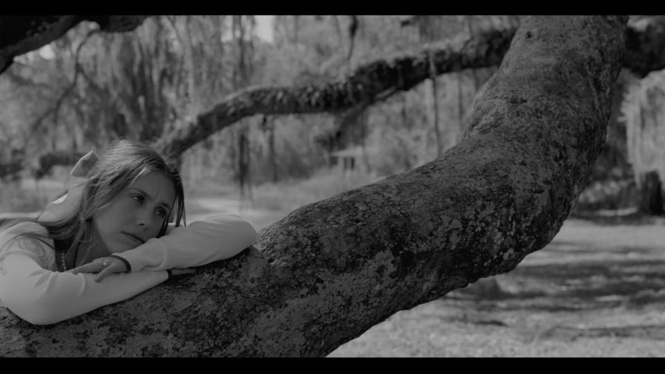 wings - mystic film festival - student film - featured image - person laying on tree black and white